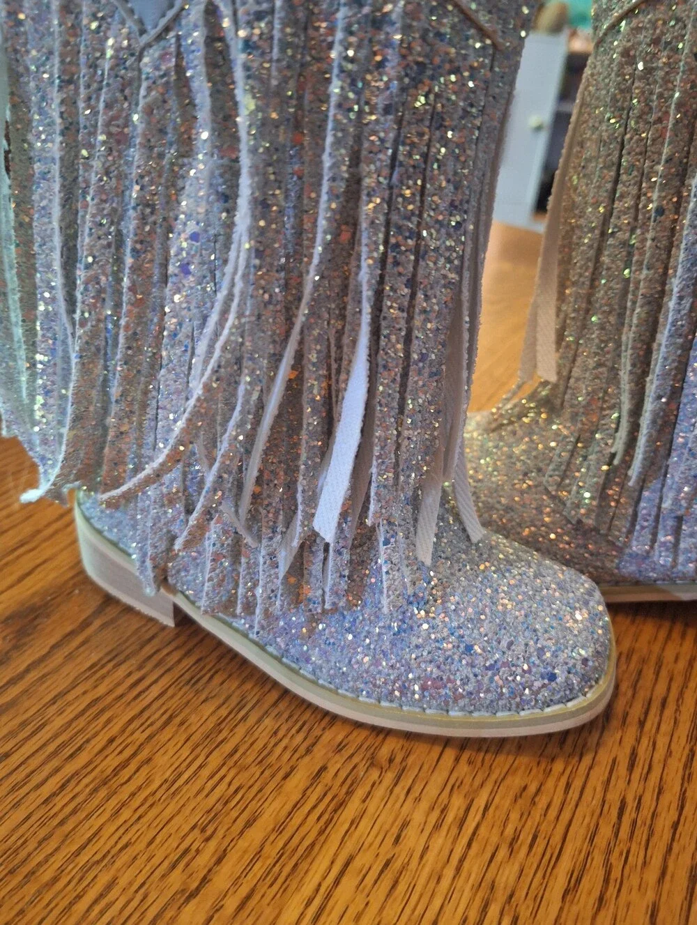 [[A Bear Co.]] Girls Silver Rainbow Glitter Fringe Boots